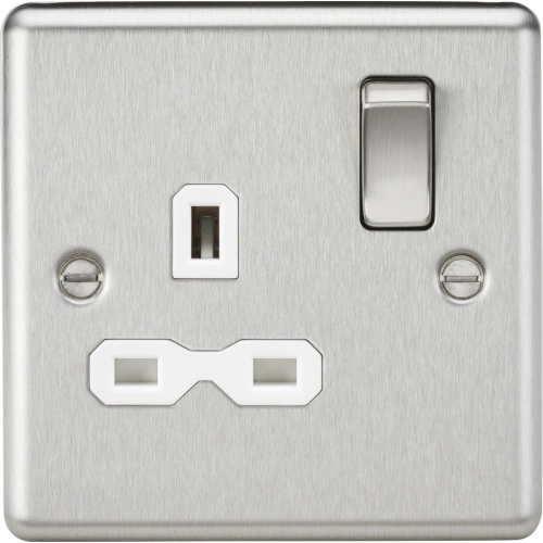 13A 1G DP Switched Socket - Brushed Chrome with White insert