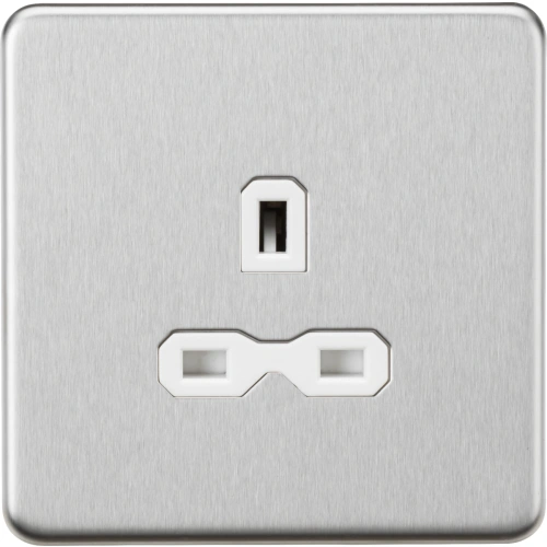 13A 1G Unswitched Socket - Brushed Chrome with White Insert