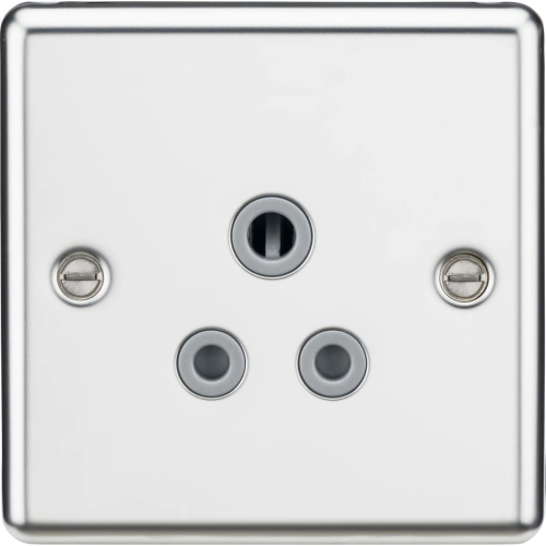 5A Unswitched Socket - Rounded Edge Polished Chrome Finish with Grey Insert