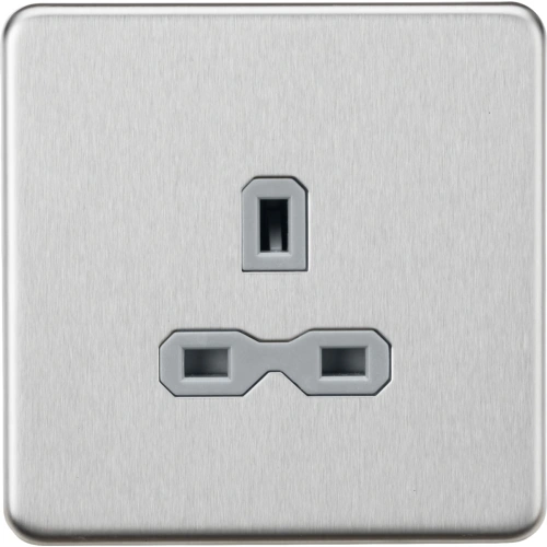 13A 1G Unswitched Socket - Brushed Chrome with Grey Insert