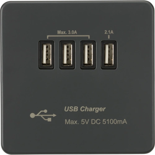 230V Quad USB-A Charger Outlet (5V DC 5.1A shared) - Anthracite