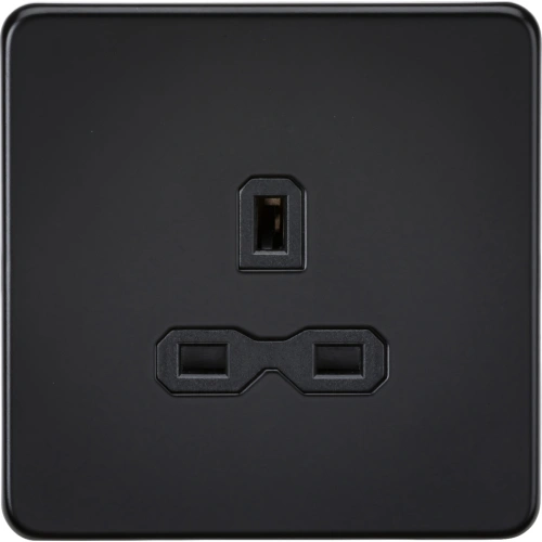 13A 1G Unswitched Socket - Matt Black with Black Insert