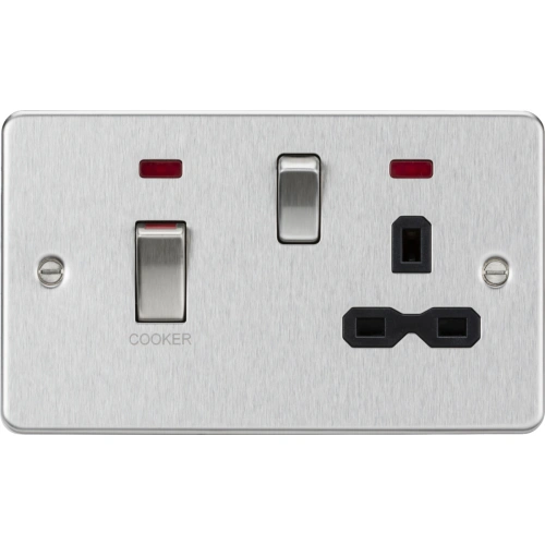 45A DP Switch and 13A Socket with Neons - Brushed Chrome with Black Insert