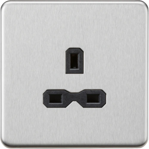 13A 1G Unswitched Socket - Brushed Chrome with Black Insert