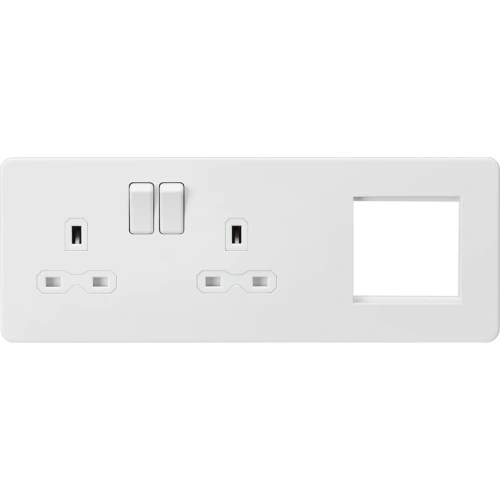 13A 2G DP Socket + 2G Modular Combination Plate - Matt White with White Insert