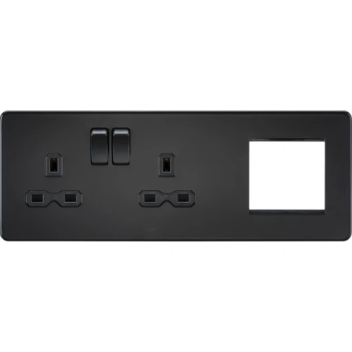 13A 2G DP Socket + 2G Modular Combination Plate - Matt Black with Black insert