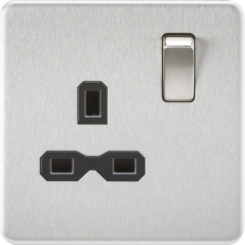 13A 1G DP Switched Socket - Brushed Chrome with Black Insert