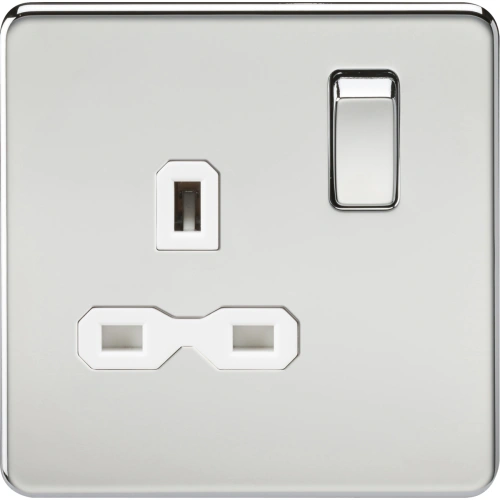 13A 1G DP Switched Socket - Polished Chrome with White Insert