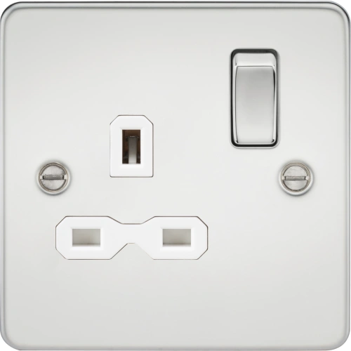 13A 1G DP Switched Socket - Polished Chrome with White Insert