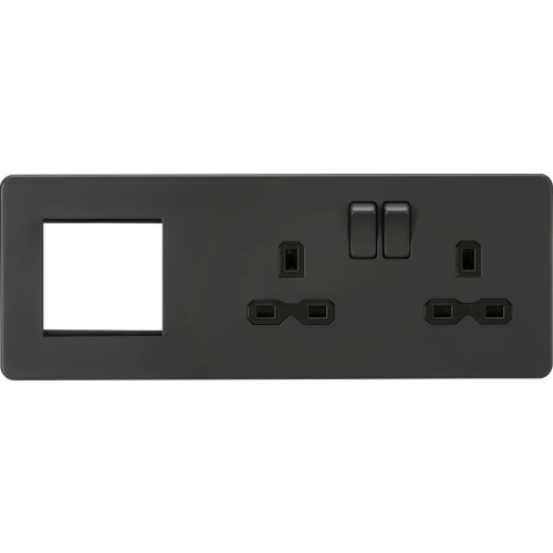 13A 2G DP Socket + 2G Modular Combination Plate - Anthracite with black Insert