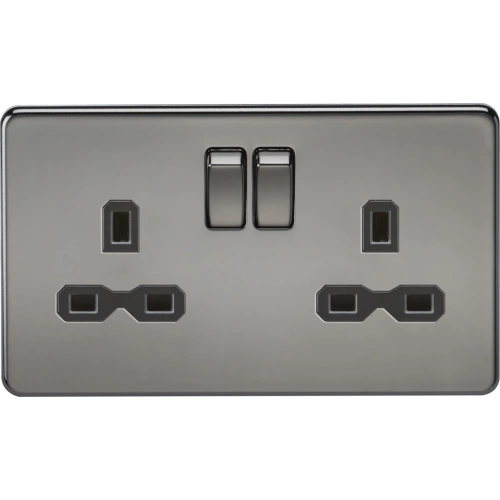 13A 2G DP Switched Socket with Twin Earths - Black Nickel with Black Insert