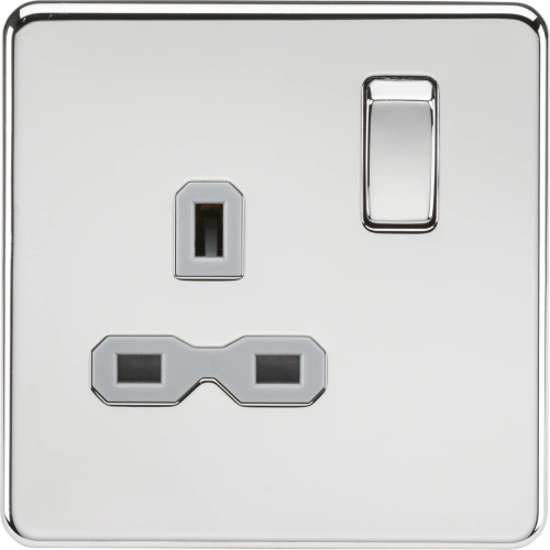 13A 1G DP Switched Socket - Polished Chrome with Grey Insert